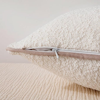 Amazon Basics Boucle Lumbar Throw Pillow Covers for Couch, Living Room, Home Decor with Hidden Zipper, White, 12×20in, Pack of 2