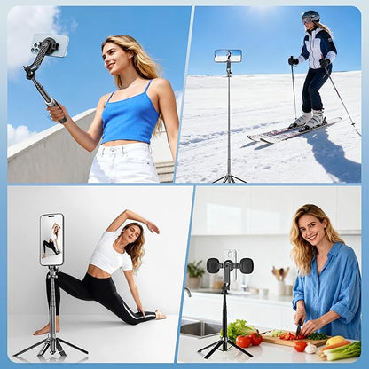 FOURPILLARS Magnetic Phone Tripod, 53" Selfie Stick Tripod for iPhone with Remote & 2 in 1 Magnetic Holder, 360° Rotating Portable Cell Phone Stand for Video Recording, Compatible with Android, Camera