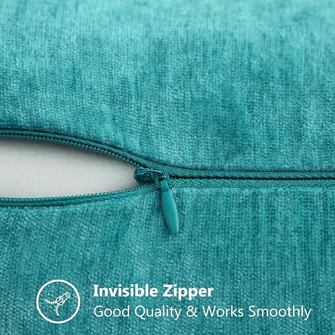 decorUhome Spring Chenille Soft Throw Pillow Covers 26x26 Set of 2, Farmhouse Velvet Neutral Decorative Euro Sham Pillow Covers with Stitched Edge for Couch Sofa Bed Home Decor, Turquoise