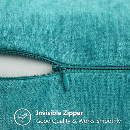 decorUhome Spring Chenille Soft Throw Pillow Covers 12x20 Set of 2, Lumbar Velvet Farmhouse Neutral Decorative Pillow Covers with Stitched Edge for Couch Sofa Bed Home Decor, Turquoise