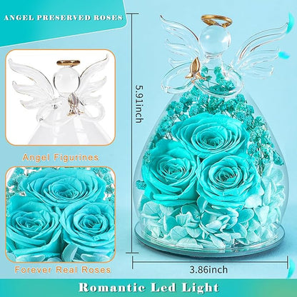 Beferr Valentines Day Rose Gifts for Her Women Mom Gifts for Birthday, Fresh Flowers for Delivery Prime Forever Preserved Rose in Glass Angel Figurine, for Grandma Wife Kids Daughter