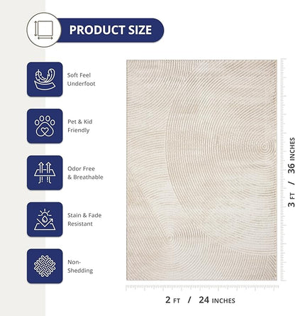 Abani Neutral Beige Area Rug 2' x 3' for Living Room, Bedroom - Zen Reiki Circles Pattern - Durable & Easy to Clean