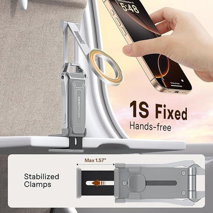 OMOTON 360°Rotating for MagSafe Tripod Mount, Adjustable Aluminum Magnetic Phone Tripod for iPhone 17/16/15/14 Pro Max Air, Foldable Cell Phone Stand Fits Vlog, Gym, Travel Essentials, Silver