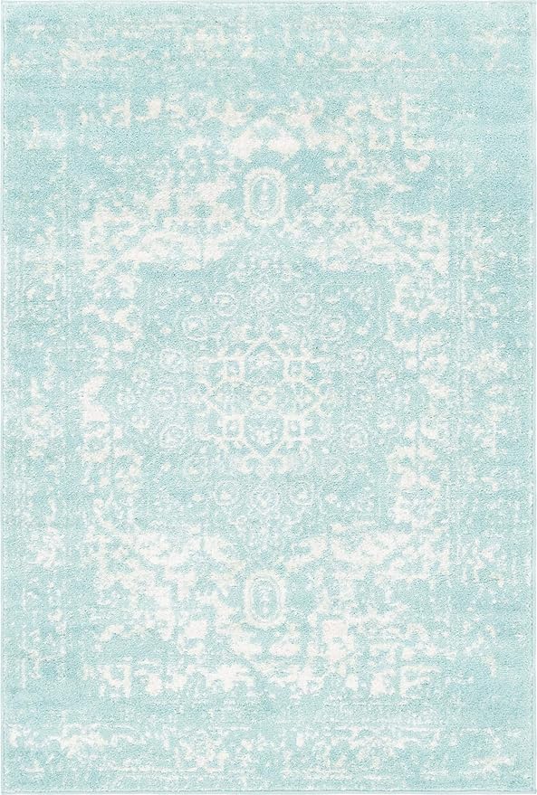 Rugs.com Arlington Collection Rug – 4' x 6' Aqua Medium-Pile Rug Perfect for Living Rooms, Large Dining Rooms, Open Floorplans