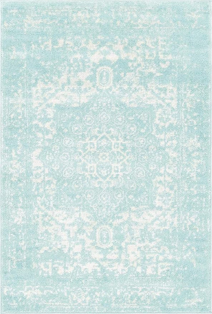 Rugs.com Arlington Collection Rug – 4' x 6' Aqua Medium-Pile Rug Perfect for Living Rooms, Large Dining Rooms, Open Floorplans