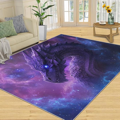 Dragon 6x8 Area Rug Starry Sky Washable Rugs for Living Room Bedroom, Fantasy Animals Soft Low Pile Non Slip Accent Floor Mat Print Throw Rug Indoor Carpet Dining Room Playroom