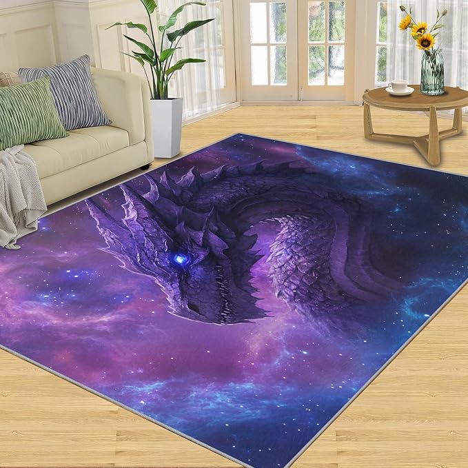 Dragon 3x5 Area Rug Starry Sky Washable Rugs for Living Room Bedroom, Fantasy Animals Soft Low Pile Non Slip Accent Floor Mat Print Throw Rug Indoor Carpet Dining Room Playroom