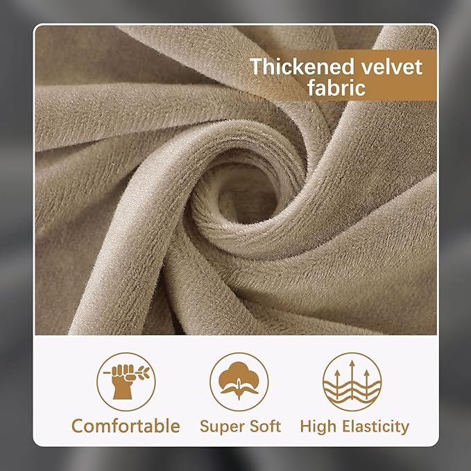 hyha Velvet Couch Cushion Covers, Soft Sofa Seat Covers for sectional Cushion Couch Washable, Magic Sofa Slipcover with Elastic Bottom, Non-Slip Furniture Protector for Pets, Kid(Small, Taupe)