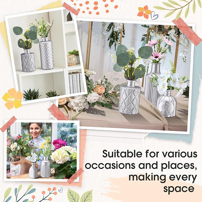 Yaomiao 30 Pcs Vases Bulk Colored Flower Glass Christmas Vases Bud Vintage Colored Glass Bottles Colorful Rustic Embossed for Home Wedding Table Decorations Gifts(Silver Series)