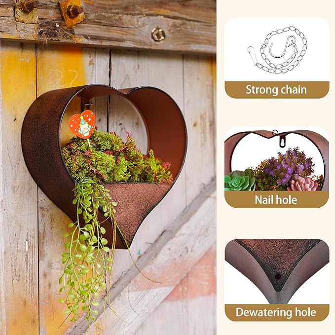 Valentines Day Gifts Metal Hanging Planters for Indoor & Outdoor Plants - Heart Shaped Planters for Wall or Window,Garden Patio or Indoor Decor for Women(Cooper)