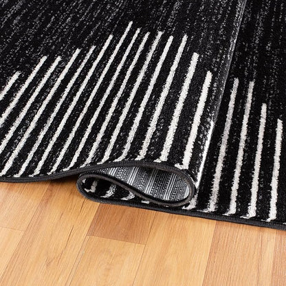 Rugshop Bohemian Stripe Stain Resistant High Traffic Living Room Kitchen Bedroom Dining Home Office Runner Rug 2'7" x 10' Black