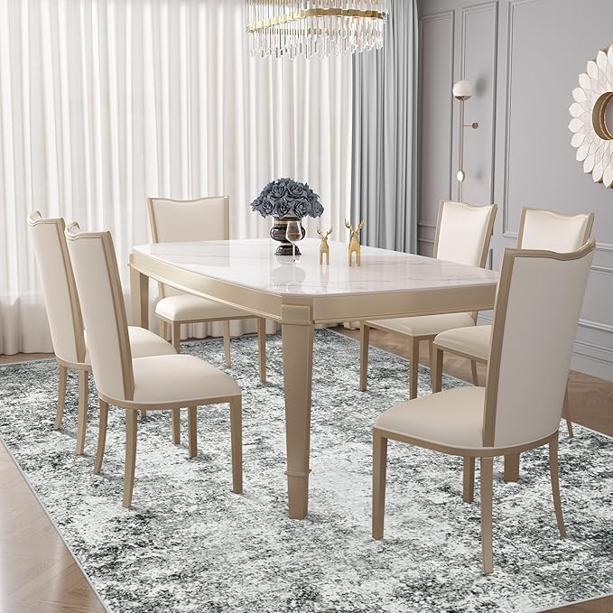 6x9 Area Rugs for Living Room, Washable Modern Abstract Large Area Rug Neutral Soft Non Slip Kids Rug Stain Resistant Indoor Carpet for Bedroom Nursery Dining Room Playroom Home Office(Grey, 6'x9')