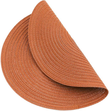 SHACOS Round Placemats Set of 6 Washable 15 inch Round Placemat Cotton Polyester Woven Braided Table Place Mats for Dining Table Decor, Dark Orange
