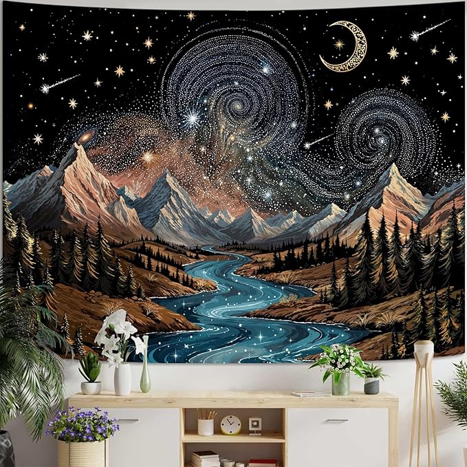 kampdream Snow Mountain Tapestry, Majestic Peaks and Creek Landscape Wall Hanging, Nature Home Decor for Bedroom and Living Room Wall Art Decoration