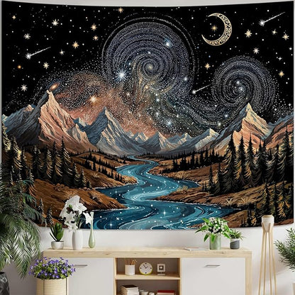 kampdream Snow Mountain Tapestry, Majestic Peaks and Creek Landscape Wall Hanging, Nature Home Decor for Bedroom and Living Room Wall Art Decoration
