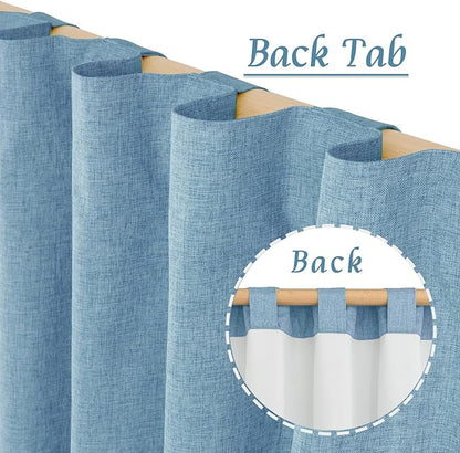 LAMIT 100% Blackout Linen Curtains, 72 Inches Linen Textured Thermal Bedroom Curtains Back Tab and Rod Pocket Neutral Panels with White Liner for Boys' Room, 2 Panels, 52 x 72 Inch, Blue