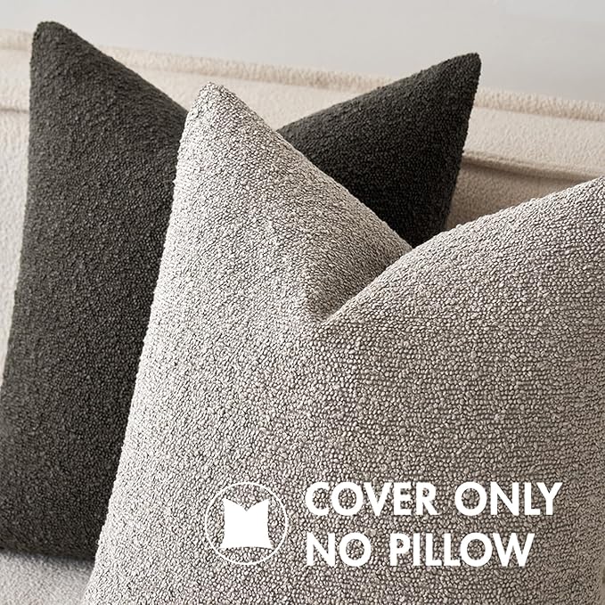 MIULEE 20x20 Inch Decorative Pillow Covers for Couch Bed Set of 2 Textured Boucle Neutral Winter Throw Pillows Cloud Grey Accent Solid Cushion Pillowcases Sofa Livingroom Home Decor