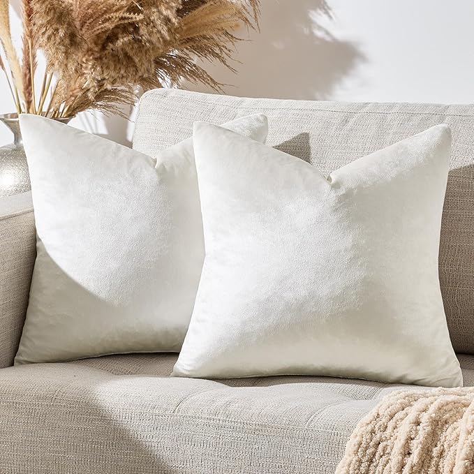 GIGIZAZA Beige Pillow Covers 26x26: Pack of 2 Throw Pillows Soft Solid Covers - Velvet Decorative Modern Couch Big Cushion Covers,Living Room,Bedroom,Sofa