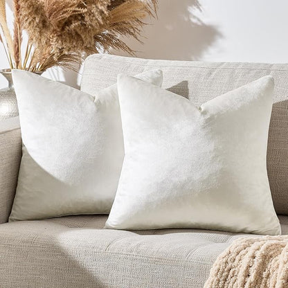 GIGIZAZA Beige Pillow Covers 22x22: Pack of 2 Throw Pillows Soft Solid Covers - Velvet Decorative Modern Couch Big Cushion Covers,Living Room,Bedroom,Sofa