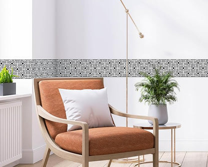 FLFK Wallpaper Border - Black and White Peel and Stick Wall Borders Decal Trim Geometric Pattern 7" x 240"