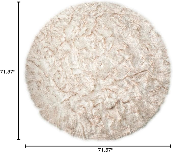 Luxe Gordon Faux Fur Rug with Soft and Fluffy Pile | Machine Washable Living Room Rug with Anti-Slip Backing | Cruelty-Free Area Rugs for Office or Bedroom, Gradient Tan, 6 ft Dia.