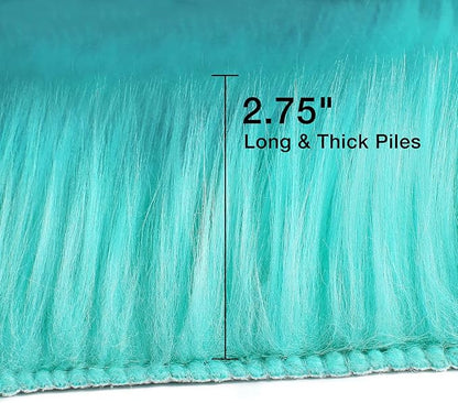 duduta Turquoise Blue Sheepskin Throw Rug 2x3 ft, Fluffy Shag Faux Fur Chair Covers Small Bedside Dorm Rug Non Slip Washable