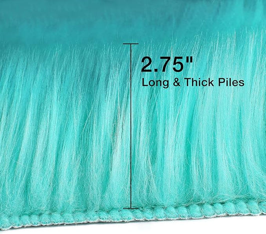 duduta Turquoise Blue Sheepskin Throw Rug 2x3 ft, Fluffy Shag Faux Fur Chair Covers Small Bedside Dorm Rug Non Slip Washable