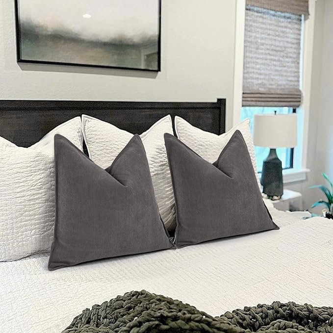 ZWJD Rustic Gray Pillow Covers 26x26 Set of 2 Chenille Throw Pillow Covers with Elegant Design Soft and Luxurious Decorative Throw Pillows for Couch, Bed, and Home Decor