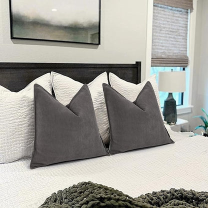 ZWJD Rustic Gray Pillow Covers 18x18 Set of 2 Chenille Throw Pillow Covers with Elegant Design Soft and Luxurious Decorative Throw Pillows for Couch, Bed, and Home Decor