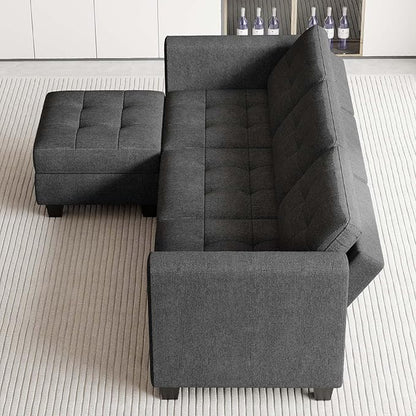 Belffin Modular Sectional Sofa L Shaped Sofa Couch with Storage Seats Convertible Sectional Couch Modular Sofa with Reversible Chaise Fabric Dark Grey
