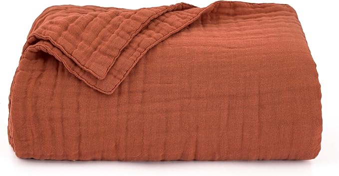 Love's cabin 6 Layer 100% Cotton Muslin Blanket, 60"x80" Twin Muslin Blanket for Couch Bed, Lightweight and Breathable Cotton Gauze for Adult, Orange