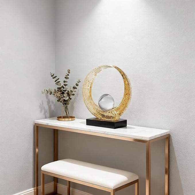 Golden Wave Resin Origami Statue Modern Abstract Home Decoration Emphasizes Abstract Office Desk Center Art Statue Table Family Bedroom Living Room Golden Stripe Decoration (A-White Gold)