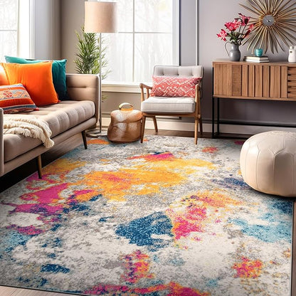 Rugshop Distressed Abstract Watercolor Large Area Rug, Non-Shedding Multicolor Carpet for Living Room Master Bedroom or Lounge, 9' x 12'