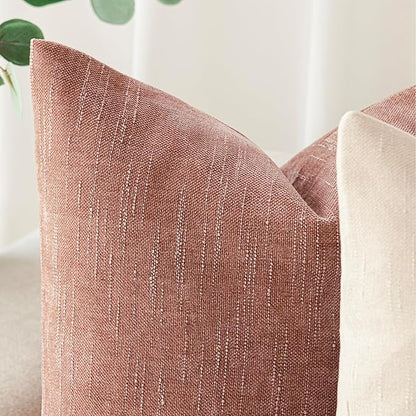Foindtower Pack of 2 Textured Chenille Throw Decorative Pillow Covers Square Accent Solid Cushion Cover Neutral Farmhouse Pillow Case for Couch Sofa Bedroom Living Room 22x22 Inch,Dusty Pink