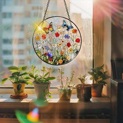 Bimkole Flower Sun Catchers Indoor Window - Wildflowers Acrylic Suncatcher Hanging Decoration for Living Room Bedroom Summer Home Balcony Outdoor Garden Ornaments Decoration 7.8x7.8 Inch