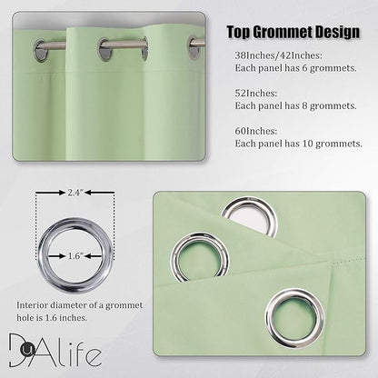 DUALIFE Light Green Blackout Curtain Panels/Drapes for Living Room 84 inch Length Solid Energy Efficient Room Darkening Bedroom Curtains Thermal Insulated Grommet Top 42x84 inch Set of 2 Panels