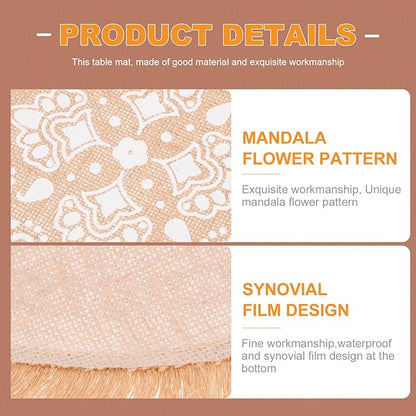 Tassel Mandala Round Placemats Set 3Pcs, Jute Fabric Woven Dining Table Placemats, Heat Resistant Macrame Place Mats for Farmhouse Kitchen and Indoor Table Decor