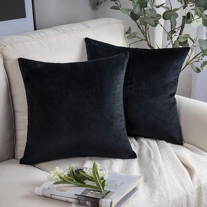 Phantoscope Pack of 2 Velvet Decorative Throw Pillow Covers Soft Solid Square Cushion Case for Couch Black 26 x 26 inches 65 x 65 cm