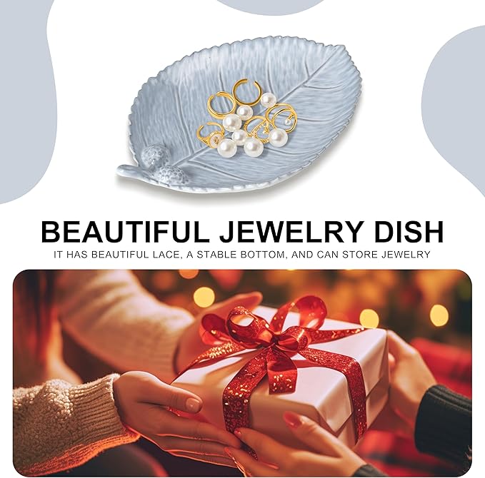 Ceramic Jewelry Dish, Decorative Tray for Rings Earrings Necklaces Bracelet Watch Keys, 4.50" Trinket Tray as Gifts for Women (Antique Leaf)