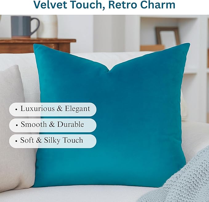 RELY+ Pack of 2 Throw Pillow Covers 16x16 Inch Velvet Soft Cozy Solid Decoration Gifts Pillow Covers Luxury Cushion Case for Sofa Couch Bedroom Living Room - Turquise