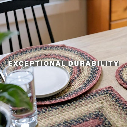 Homespice Highland Jute Braided Table Runner, Rustic Cabin Decor, Set of 2, Multicolor Oval 8x28 - Rich Colors, Easy to Clean, Durable and Protects Furniture