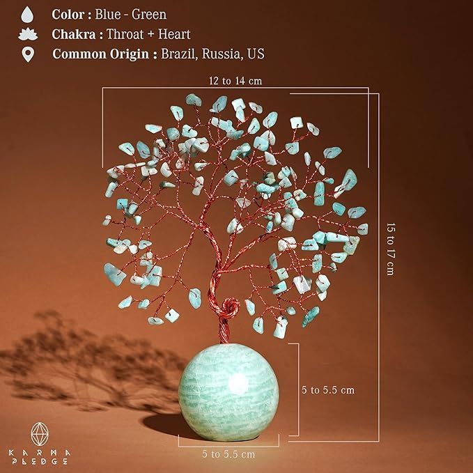 Crystal Tree of Life Home and Office Decor Gifts for Women, Amazonite Chakra Healing Stones Feng Shui Bonsai Tree for Positive Energy, Money, Good Luck, Christmas Decor, Birthday Gifts for Mom