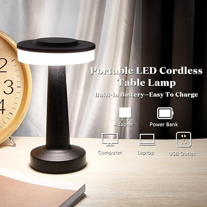 Riakrum 4 Pcs LED Portable Cordless Table Lamp with Touch Sensor 3 Color Stepless Dimming Rechargeable Battery up to 15 Hours Cordless Table Light Wireless Lamp for Nursery (Black)