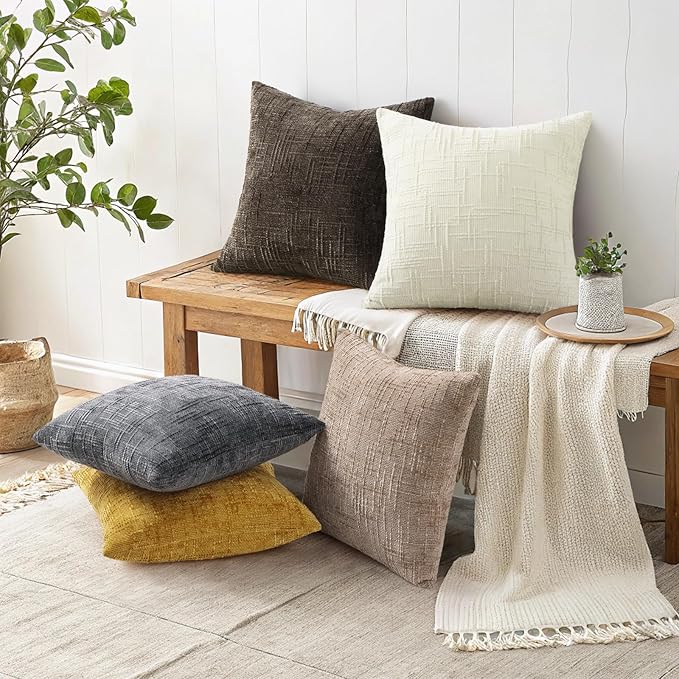 decorUhome Spring Dark Grey Chenille Euro Sham Throw Pillow Covers 26x26 Set of 2 Textured Slubby Couch Pillow Covers Farmhouse Accent Modern Neutral Decorative Pillow Cases for Bed Sofa Living Room