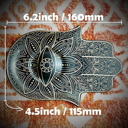Exquisite Small Ceramic Jewelry Tray - Trinket Dish Evil Eye Decor, Gold Plate Ring Holder, Modern Boho Home Essentials, Perfume Organizer, Witchy, Aesthetic Room Decor (Black Hamsa)