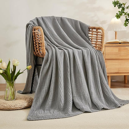 EMME Cotton Muslin King Blanket Big Oversized Bed Layering Bedspread Coverlet Breathable Gauze Soft Lightweight Blankets (Grey, 120"x94")