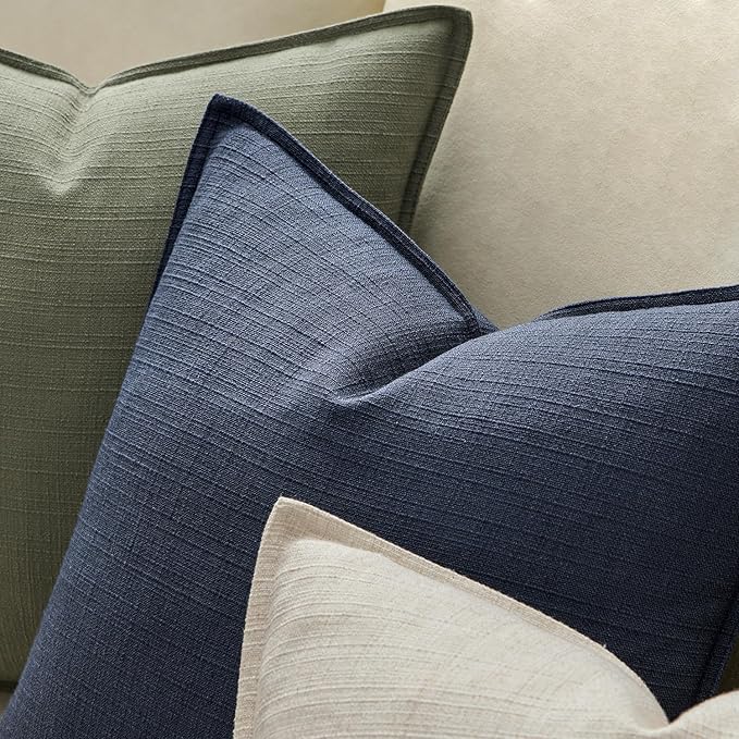 MIULEE Pack of 2 Thick Textured Couch Throw Pillow Covers, Navy Blue Decorative Pillow Covers 22x22, Neutral Linen Cushion Cases for Sofa Bed Living Room Modern Farmhouse Home Decor, No Filling