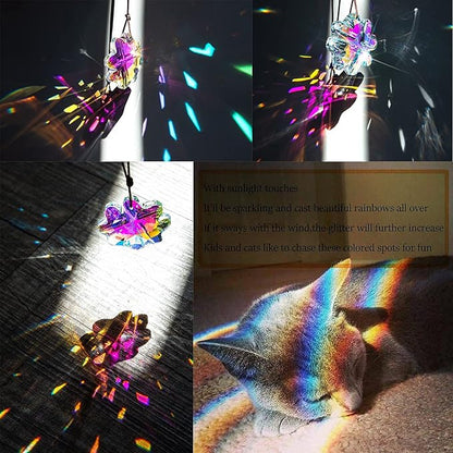 H&D HYALINE & DORA 45mm Hanging Crystal Four Leaf Clover Chandelier Prism Pendant Suncatcher for Window, Fengshui Hanging Ornament, Rainbow Maker