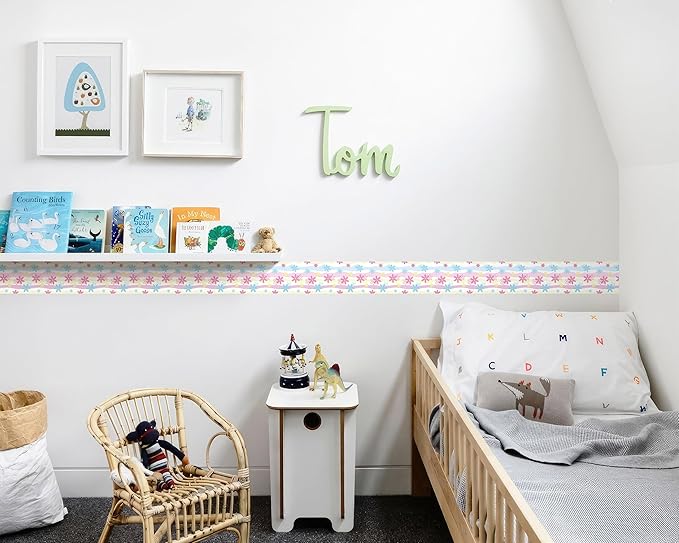 FLFK Mirror Border,Rainbow Flowers Peel and Stick Wallpaper Border Self Adhesive Wall Paper Borders for Bedroom Living Room Girl's Room Kitchen Bathroom 4"x240"