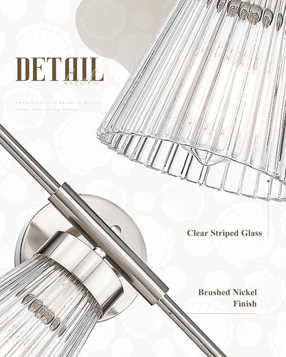 Brushed Nickel Bathroom Vanity Light, HWH 3-Light Vanity Lights for Bathroom Vanity Wall Lamp Over Mirror, Modern Vanity Light Fixtures with Striped Clear Glass, 5HZG97B-3W BN